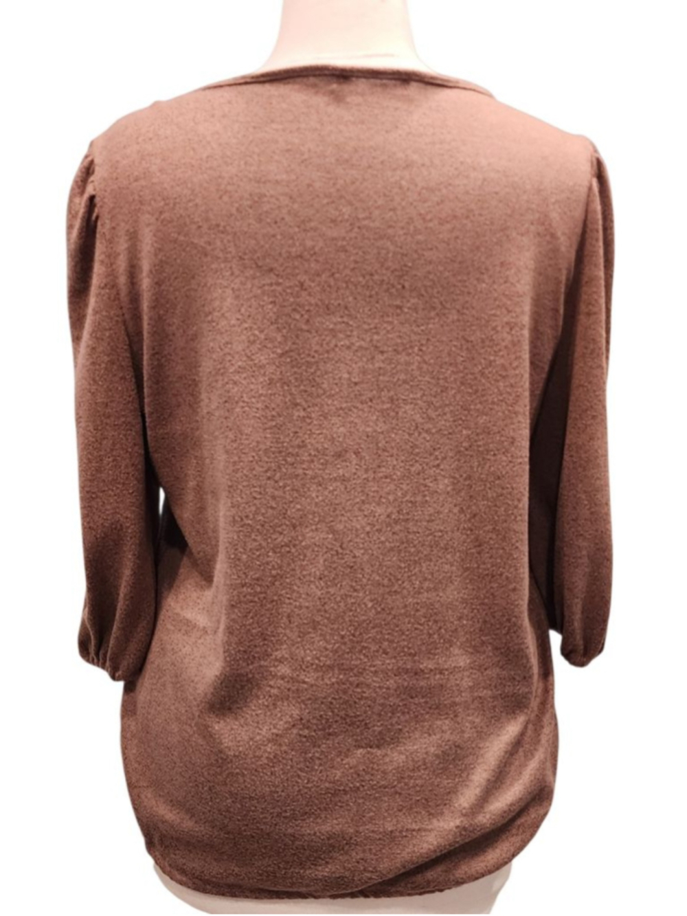 Retrology Brown Rhinestone Embellished Top XL 3/4 Ruched Sleeve Drawstring Hem - Picture 5 of 11